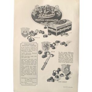 Vintage 1931 Whitman’s Prestige Chocolates Three Kinds Ad Advertisement
